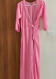 Pink Night Dress (Gown) Lace Work (Bust 34-38)