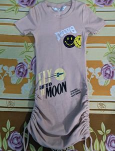 Pink Self Design Fluid Tie-up Dress
