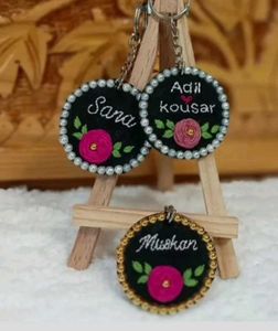 Hand Embroidered Name Keychain