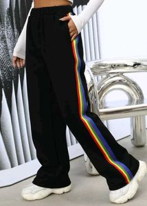 Rainbow Stripe Wide Leg Pants With Side Slits