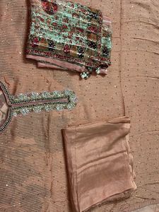 Peach Embellished Party Wear Kurta Sets