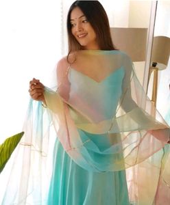 Turquoise Ethnic Gown With Organza Duptta