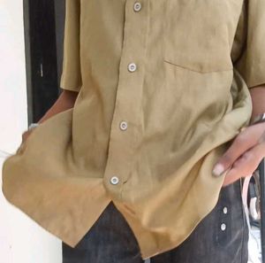 Tan Button-Up Short Sleeve Shirt