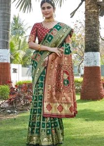 Pink &amp; Green Banarasi Silk Saree