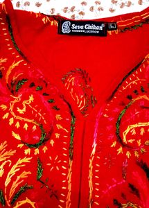Handwork Chikenkari Red Embroidered Kurta