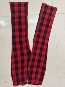 Red Plaid Flared Pants