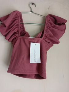 Cropped Vest Ruffle Top In Blush Pink
