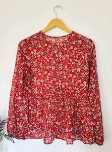 Floral Print Tie-Neck Top