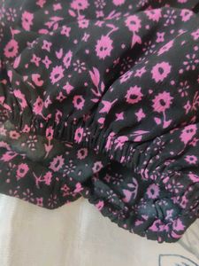 Black And Pink Floral Print Mini A-line Dress