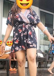 Black Flower Print Playsuit