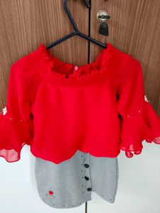 Red Top and Skirt Set
