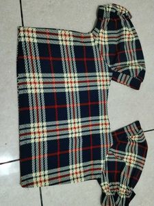 new women crop Plaid Puff Sleeve Top