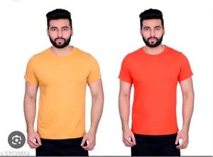 "Men's Solid Round Neck T-Shirts Combo – Orange &