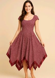 Floral Print Hankerchief Hem Dress