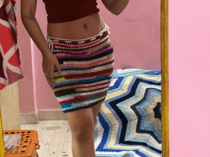 Multicolour Crochet Mini Skirt