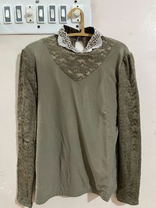 Elegant Olive Green Lace Top