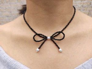 Black Beaded Bow Necklace