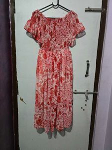 Floral Red White Dress