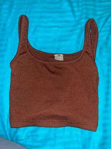 Brown Ribbed Tank Top