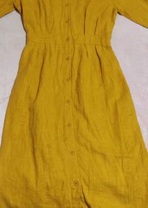 Mustard Yellow Linen Button-Down Midi Dress