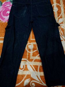 Unisex Black 6-Pockets denim baggy cargos