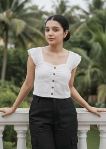 White Button-Front Top