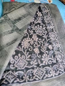 Grey Saree With Embroidery Blouse