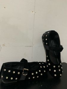 Black Jeweled Girls Flats