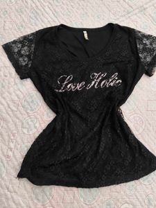 Y2k Black Lace &#39;Love Holic&#39; Top