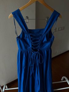 NEW LOOK Square Neck Back-Tie Midi Dress in Blue