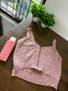 Pink Zipper Crop Top