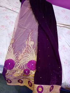 Embroidered Velvet Purple Lehenga Saare
