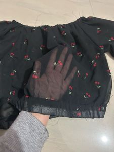 Chic Cherry Print Mesh Top