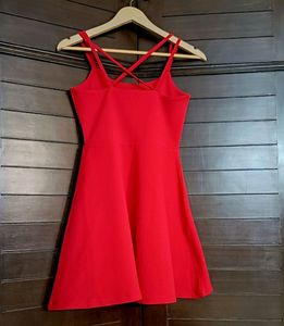 GINGER Women Solid Skater Dress with Criss-Cross