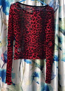 Red Leopard Print Long Sleeve Top