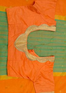 orange  green colour combination saree
