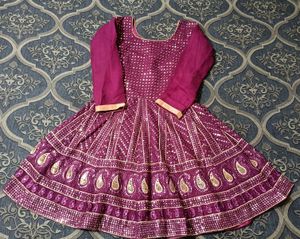 Elegant Purple Embroidered Garara With  Crop Top