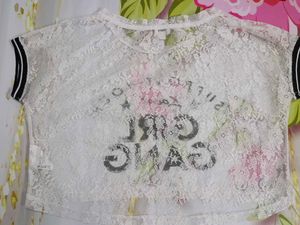 (1200)Lace &#39;Girl Gang&#39; Tee
