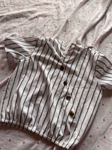 Striped Button-Up Crop Top(9-10 Years)