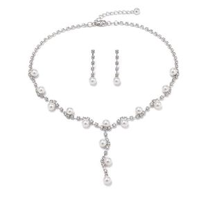 Pearl Drop &amp; Crystal Necklace Earring Set