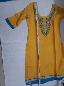Mustard Suit Set With Banarasi Dupatta