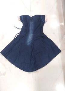 Denim Dress with Floral Embroidery