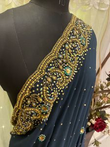 heavy Navy Blue Embellished Saree