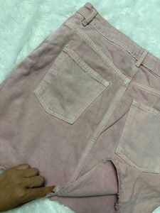 H&amp;M Pink Denim Distressed Skirt