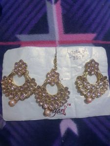 Gold Tone Jewelry Set | Earrings, Tikka & 2 Bangle