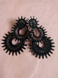 Owl Dangle Earrings And Black Jhumkas