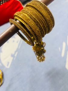 Golden Bangle Set with Charms
