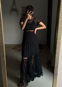 A-LINE MESH TIERED MAXI DRESS