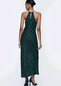 ZARA Halter Gown with Fringe - Dark Green