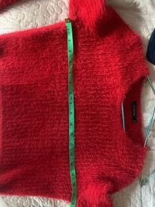 Red Sweater, Jeans, and White Purse